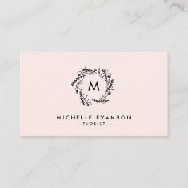 Monogramm Blush Pink und Schwarzer Blütendraht Visitenkarte