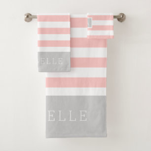 Monogramm Blush und graue Streifen Editierbare F Badhandtuch Set