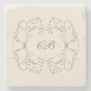 Monogramm Blütenkranz Gold Hochzeitsandenken Steinuntersetzer