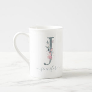Monogramm Blütenrosa Farbstoff Blumenbuchstabe J Prozellantasse
