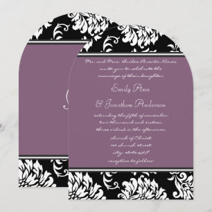 Monogramm Bogenform Lila Vintage Damast Hochzeit Einladung