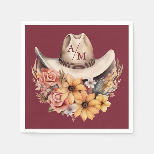 Monogramm Boho-Blumen Western-Hochzeit Serviette (Vorderseite)