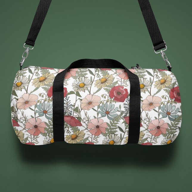 Monogramm Boho Wildblumen Blumenmuster Duffle Bag (Von Creator hochgeladen)