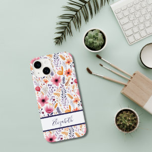 Monogramm Boho Wildblumen Rosa Lila Orange Koralle Case-Mate iPhone 14 Hülle