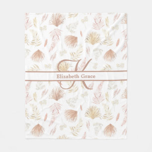 Monogramm Botanische Rose Gold Neutrale Terrakotta Fleecedecke