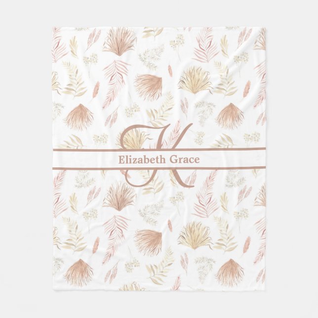 Monogramm Botanische Rose Gold Neutrale Terrakotta Fleecedecke (Vorderseite)