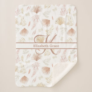 Monogramm Botanische Rose Gold Neutrale Terrakotta Sherpadecke