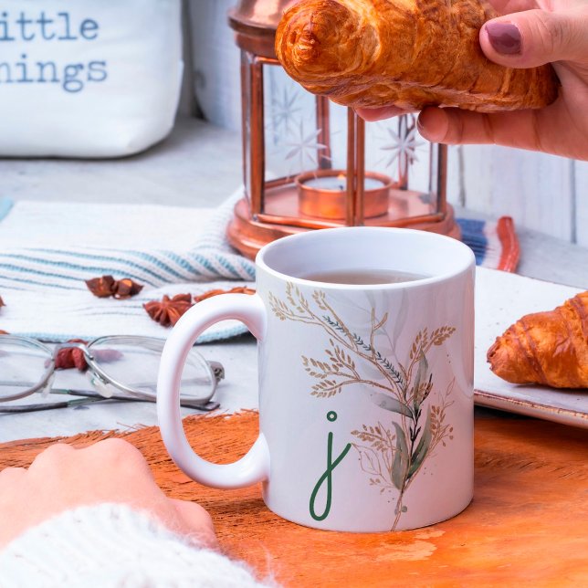 Monogramm Botanisches Eukalyptus Modern Premium Kaffeetasse (Von Creator hochgeladen)