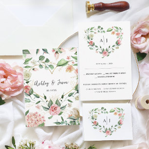 Monogramm Botanisches florales Herz Hochzeit RSV Ankündigung
