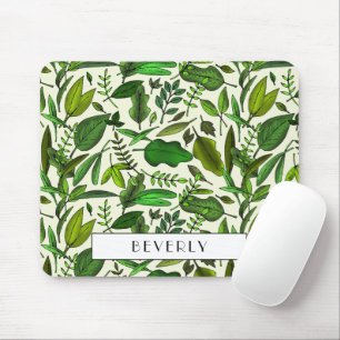 Monogramm Botanisches Grün Blätter Muster Mousepad