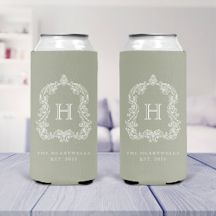 Monogramm Botanisches Wappen Sagegrüne Hochzeit Selters Dosenkühler