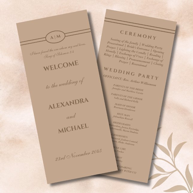 Monogramm Braun Beige Christliche Hochzeitsprogram Programm (Von Creator hochgeladen)