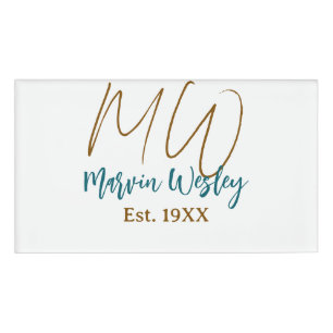Monogramm braun blau türkis Baujahr einfache Mini Namenschild