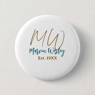 Monogramm braun blau türkis Gründungsjahr einfach  Button
