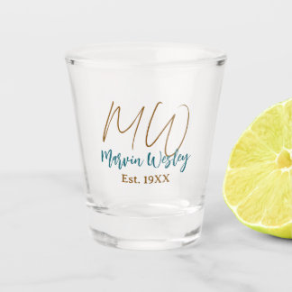 Monogramm braun blau türkis Gründungsjahr einfach Schnapsglas