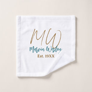 Monogramm braun blau türkis Gründungsjahr minimal Waschlappen