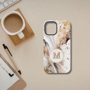 Monogramm Braun Gold Marmor Luxus Abstract Design iPhone 12 Mini Hülle
