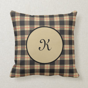 Monogramm Braun Schwarz Rot Buffalo Karo Kissen