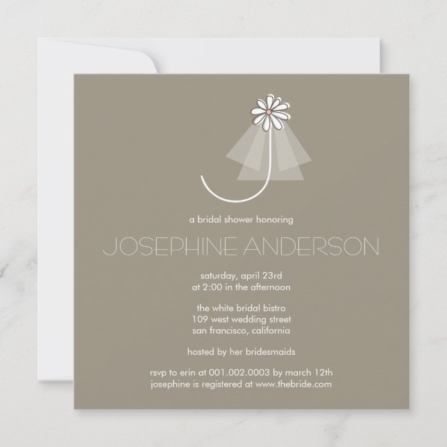 Monogramm-Brautparty der Bride Veil Daisy Blume Einladung (Vorderseite)