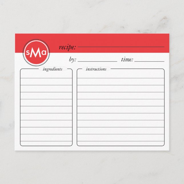 Monogramm-Brautparty-Rezeptkarte Postkarte (Vorderseite)