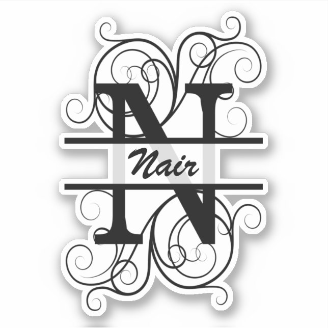 Monogramm-Brief mit Wirbel; Platz für Ihren Namen Aufkleber (Vorderseite)