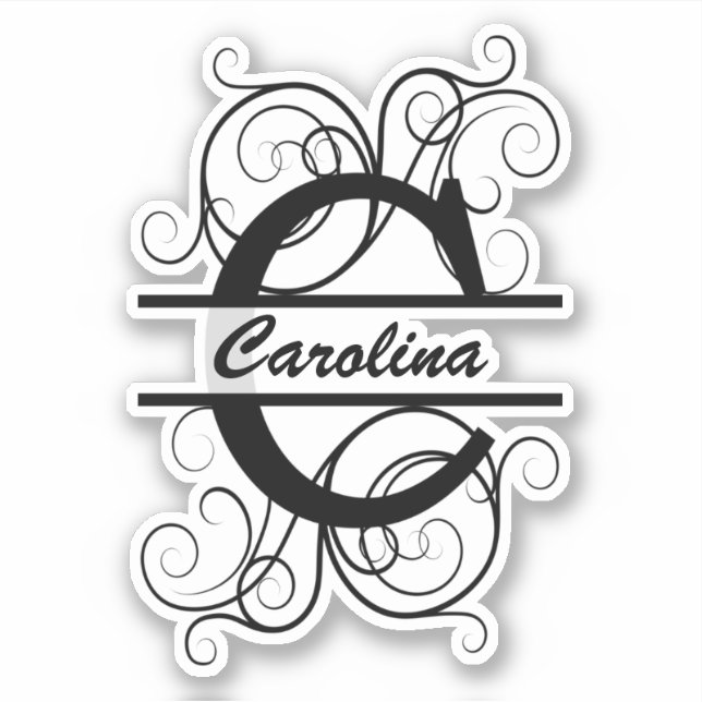 Monogramm-Brief mit Wirbel; Platz für Ihren Namen Aufkleber (Vorderseite)