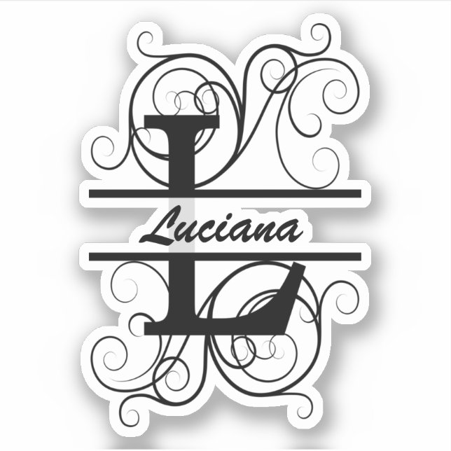 Monogramm-Brief mit Wirbel; Platz für Ihren Namen Aufkleber (Vorderseite)