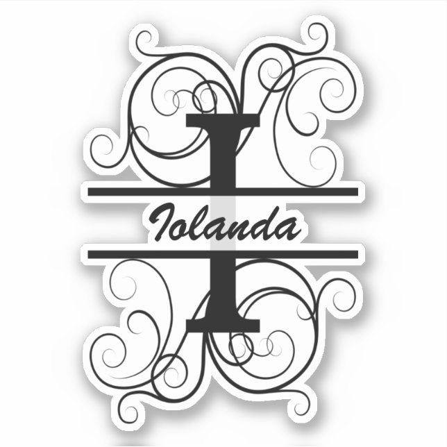 Monogramm-Brief mit Wirbel; Platz für Ihren Namen Aufkleber (Vorderseite)