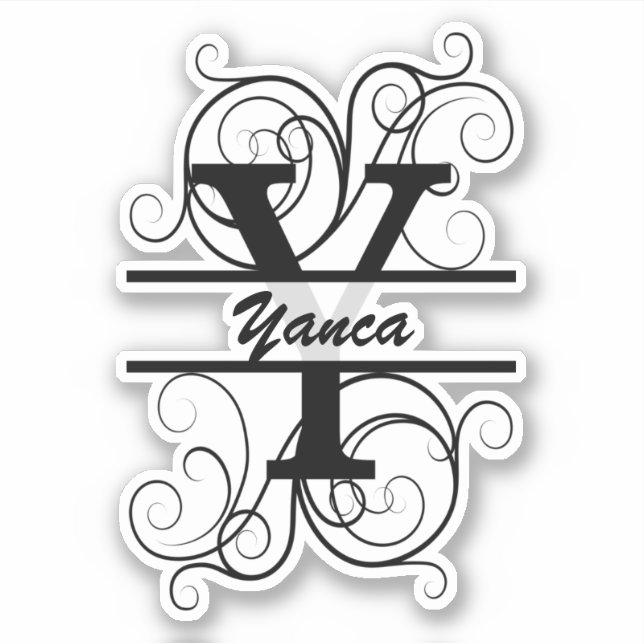 Monogramm-Brief mit Wirbel; Platz für Ihren Namen Aufkleber (Vorderseite)