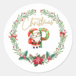 Monogramm Brief P, Weihnachtsfeier mit dem Weihnac Runder Aufkleber