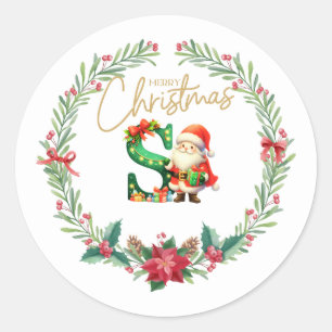 Monogramm Brief S, Weihnachtslied mit Weihnachtsma Runder Aufkleber