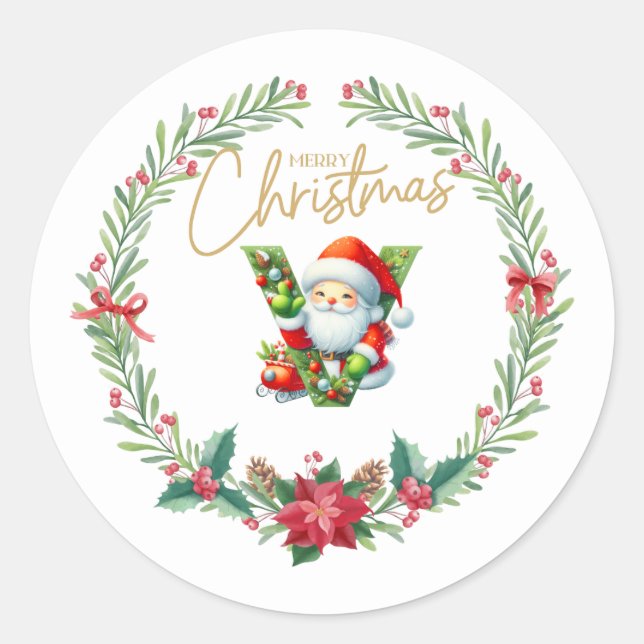Monogramm Brief V, Weihnachtsfeier mit dem Weihnac Runder Aufkleber (Vorderseite)