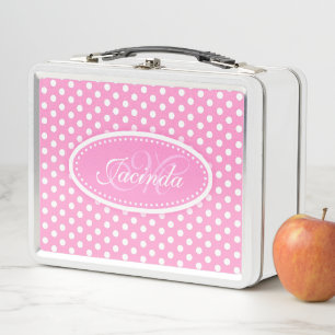 MONOGRAMM-Brotdose der rosa Mädchen des Tupfens Metall Lunch Box