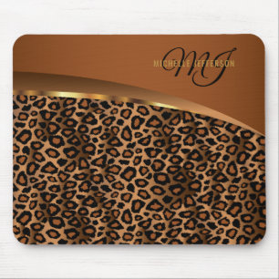 Monogramm Brown, Schwarzes und Goldleopard Mousepad