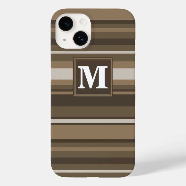 Monogramm Brown Streifen Case-Mate iPhone Hülle (Rückseite)