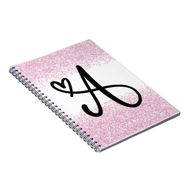 Monogramm Buchstabe A mit gebürstetem rosa Glitzer Notizblock (Rechte Seite)