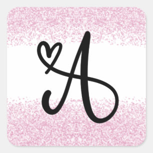 Monogramm Buchstabe A mit gebürstetem rosa Glitzer Quadratischer Aufkleber