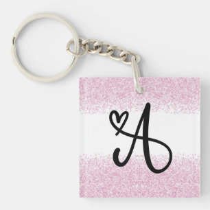 Monogramm Buchstabe A mit gebürstetem rosa Glitzer Schlüsselanhänger