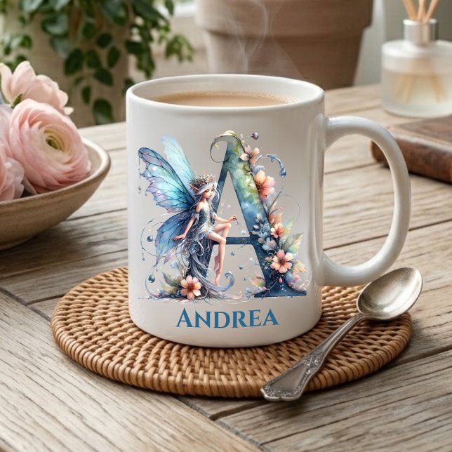 Monogramm Buchstabe A mit Namen Fee Kaffeetasse (Von Creator hochgeladen)