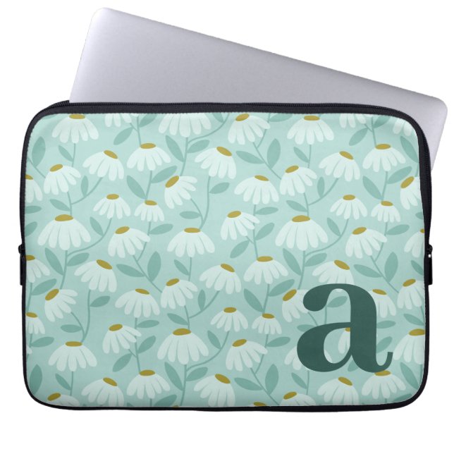 Monogramm-Buchstabe Anfangsbuchstabe Türkis-Blumen Laptopschutzhülle (Vorderseite)