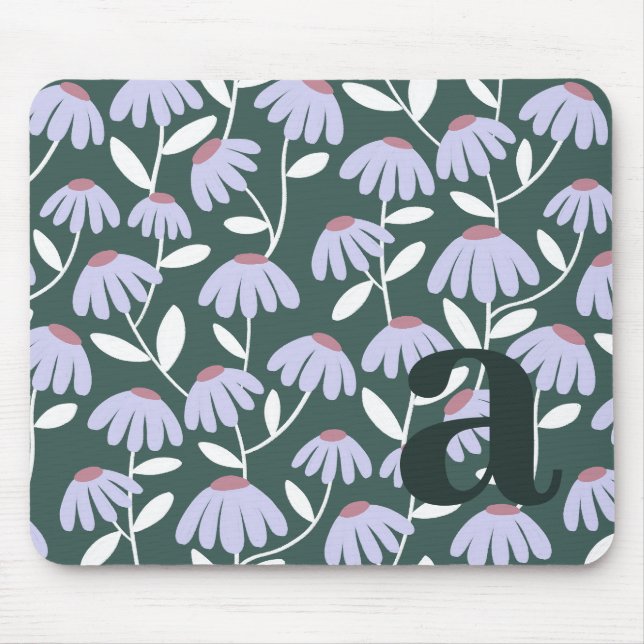 Monogramm-Buchstabe Anfangsgrüner Blumenmuster Mousepad (Vorne)