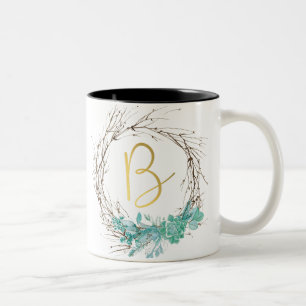 Monogramm Buchstabe B in Kranz Zweifarbige Tasse