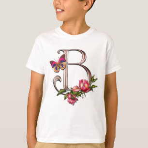 MONOGRAMM-BUCHSTABE B MIT ROSEN UND SCHMETTERLING T-Shirt
