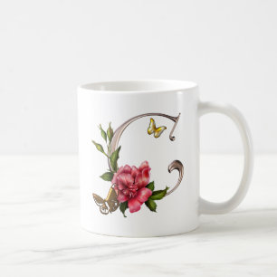 MONOGRAMM-BUCHSTABE C MIT ROSE UND SCHMETTERLINGEN TASSE