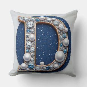 Monogramm Buchstabe D Navy Perlen Akzent Kissen