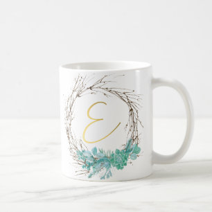 Monogramm Buchstabe E in Kranz Kaffeetasse