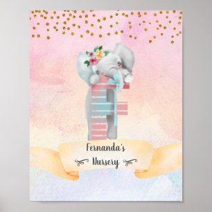 Monogramm Buchstabe F Baby Elefant Mädchen Kinderz Poster