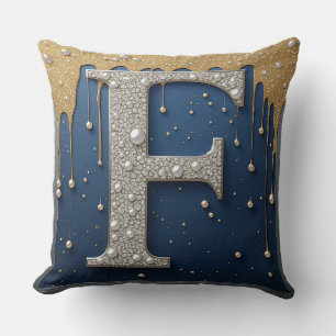 Monogramm Buchstabe F Marine Gold tropfende Farbe Kissen