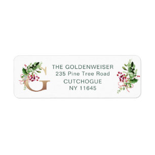Monogramm Buchstabe G, Pine Holly Berry Label