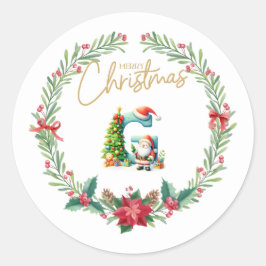 Monogramm Buchstabe G, Weihnachtsfeier mit dem Wei Runder Aufkleber